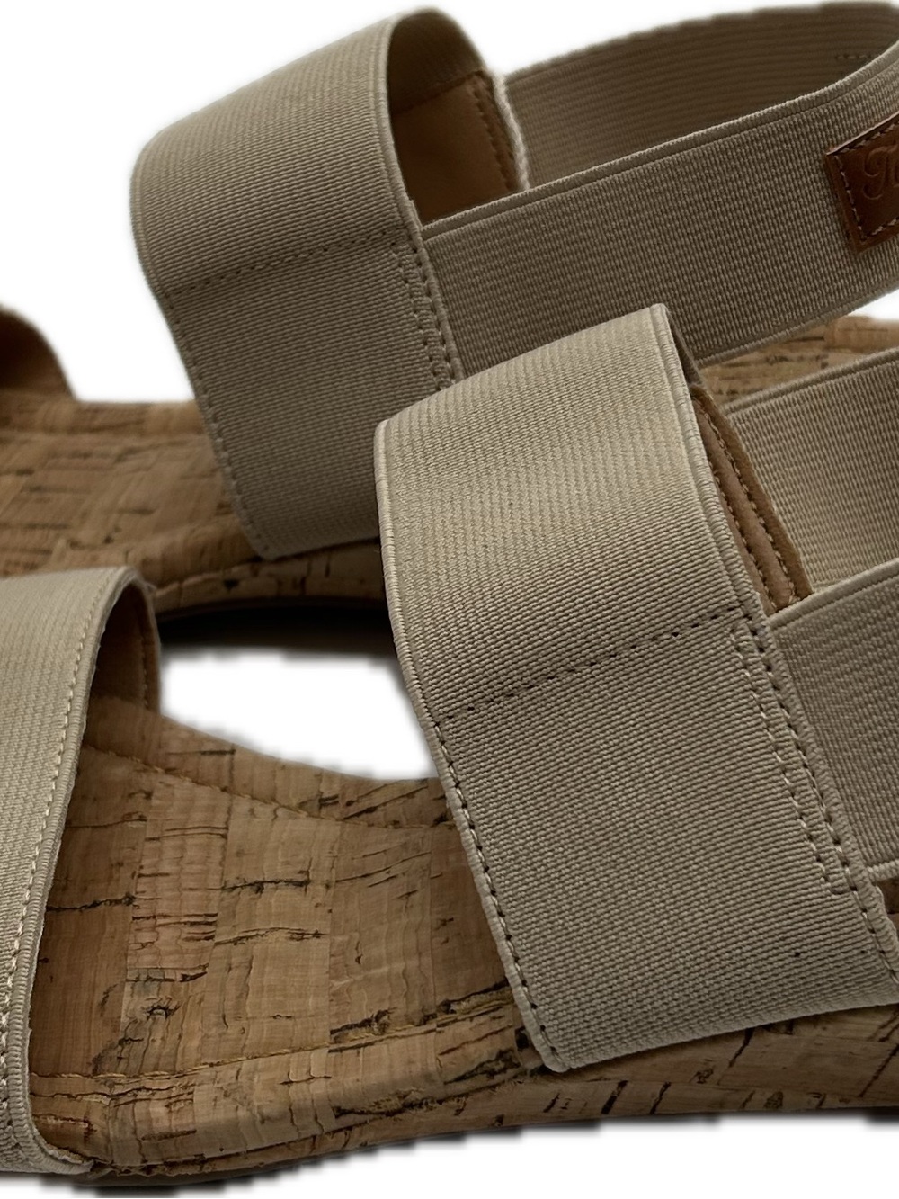 Tommy Bahama Beige Elastic Strap Cork-Style Wedge Sandals - Picture 3 of 7
